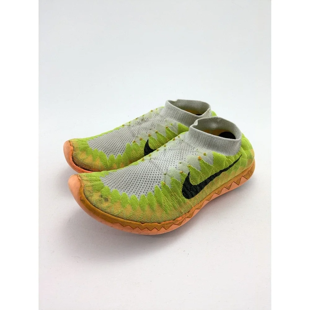 Mens Nike Free 3.0 White Laser Orange Flyknit Running Shoes 636232-100 Size 10.5